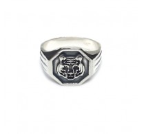 R002358 Genuine Sterling Silver Men Signet Ring Tiger Solid Stamped 925 Handmade